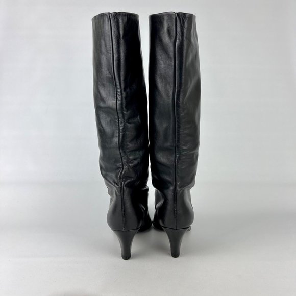 Joyce Vintage Womens Narrow Black Leather Tall Heeled Boots Vtg 80s size 7N - Picture 4 of 16